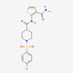 molecular formula C18H20ClN3O4S2 B6494949 1-(4-chlorobenzenesulfonyl)-N-[3-(methylcarbamoyl)thiophen-2-yl]piperidine-4-carboxamide CAS No. 923441-93-4