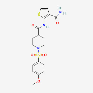 molecular formula C18H21N3O5S2 B6494975 N-(3-carbamoylthiophen-2-yl)-1-(4-methoxybenzenesulfonyl)piperidine-4-carboxamide CAS No. 922487-27-2
