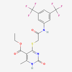 molecular formula C18H15F6N3O4S B6495299 ethyl 4-[({[3,5-bis(trifluoromethyl)phenyl]carbamoyl}methyl)sulfanyl]-6-methyl-2-oxo-1,2-dihydropyrimidine-5-carboxylate CAS No. 899957-54-1