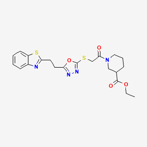 molecular formula C21H24N4O4S2 B6495314 ethyl 1-[2-({5-[2-(1,3-benzothiazol-2-yl)ethyl]-1,3,4-oxadiazol-2-yl}sulfanyl)acetyl]piperidine-3-carboxylate CAS No. 1351633-29-8