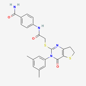 molecular formula C23H22N4O3S2 B6495345 4-(2-{[3-(3,5-dimethylphenyl)-4-oxo-3H,4H,6H,7H-thieno[3,2-d]pyrimidin-2-yl]sulfanyl}acetamido)benzamide CAS No. 877653-95-7