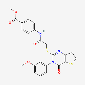 molecular formula C23H21N3O5S2 B6495353 methyl 4-(2-{[3-(3-methoxyphenyl)-4-oxo-3H,4H,6H,7H-thieno[3,2-d]pyrimidin-2-yl]sulfanyl}acetamido)benzoate CAS No. 877655-39-5