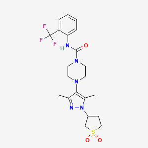 molecular formula C21H26F3N5O3S B6495416 4-[1-(1,1-dioxo-1lambda6-thiolan-3-yl)-3,5-dimethyl-1H-pyrazol-4-yl]-N-[2-(trifluoromethyl)phenyl]piperazine-1-carboxamide CAS No. 1351607-30-1