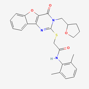 N-(2,6-dimethylphenyl)-2-({6-oxo-5-[(oxolan-2-yl)methyl]-8-oxa-3,5-diazatricyclo[7.4.0.0^{2,7}]trideca-1(9),2(7),3,10,12-pentaen-4-yl}sulfanyl)acetamide