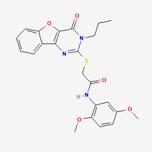 N-(2,5-dimethoxyphenyl)-2-({6-oxo-5-propyl-8-oxa-3,5-diazatricyclo[7.4.0.0^{2,7}]trideca-1(9),2(7),3,10,12-pentaen-4-yl}sulfanyl)acetamide