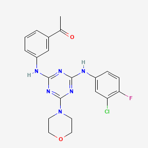 molecular formula C21H20ClFN6O2 B6495471 1-[3-({4-[(3-chloro-4-fluorophenyl)amino]-6-(morpholin-4-yl)-1,3,5-triazin-2-yl}amino)phenyl]ethan-1-one CAS No. 898617-80-6