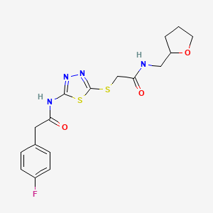 molecular formula C17H19FN4O3S2 B6495524 2-({5-[2-(4-fluorophenyl)acetamido]-1,3,4-thiadiazol-2-yl}sulfanyl)-N-[(oxolan-2-yl)methyl]acetamide CAS No. 868977-40-6