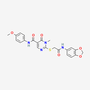 molecular formula C22H20N4O6S B6495536 2-({[(2H-1,3-benzodioxol-5-yl)carbamoyl]methyl}sulfanyl)-N-(4-methoxyphenyl)-1-methyl-6-oxo-1,6-dihydropyrimidine-5-carboxamide CAS No. 894044-32-7