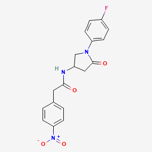 molecular formula C18H16FN3O4 B6495538 N-[1-(4-fluorophenyl)-5-oxopyrrolidin-3-yl]-2-(4-nitrophenyl)acetamide CAS No. 896296-33-6