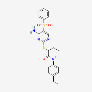 molecular formula C22H24N4O3S2 B6495582 2-{[4-amino-5-(benzenesulfonyl)pyrimidin-2-yl]sulfanyl}-N-(4-ethylphenyl)butanamide CAS No. 894945-96-1