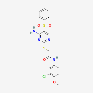 molecular formula C19H17ClN4O4S2 B6495589 2-{[4-amino-5-(benzenesulfonyl)pyrimidin-2-yl]sulfanyl}-N-(3-chloro-4-methoxyphenyl)acetamide CAS No. 894946-60-2