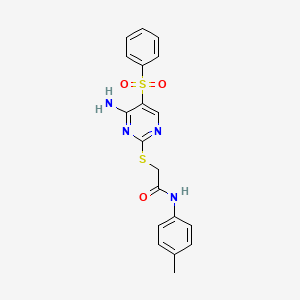 molecular formula C19H18N4O3S2 B6495594 2-{[4-amino-5-(benzenesulfonyl)pyrimidin-2-yl]sulfanyl}-N-(4-methylphenyl)acetamide CAS No. 894947-40-1