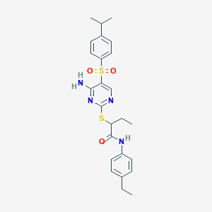 molecular formula C25H30N4O3S2 B6495598 2-({4-amino-5-[4-(propan-2-yl)benzenesulfonyl]pyrimidin-2-yl}sulfanyl)-N-(4-ethylphenyl)butanamide CAS No. 894949-02-1