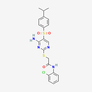 molecular formula C21H21ClN4O3S2 B6495605 2-({4-amino-5-[4-(propan-2-yl)benzenesulfonyl]pyrimidin-2-yl}sulfanyl)-N-(2-chlorophenyl)acetamide CAS No. 894949-58-7
