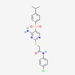 molecular formula C21H21ClN4O3S2 B6495610 2-({4-amino-5-[4-(propan-2-yl)benzenesulfonyl]pyrimidin-2-yl}sulfanyl)-N-(4-chlorophenyl)acetamide CAS No. 894949-98-5