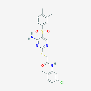 molecular formula C21H21ClN4O3S2 B6495614 2-{[4-amino-5-(3,4-dimethylbenzenesulfonyl)pyrimidin-2-yl]sulfanyl}-N-(5-chloro-2-methylphenyl)acetamide CAS No. 894950-70-0