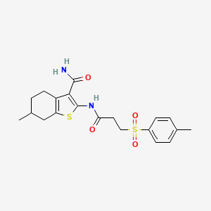 molecular formula C20H24N2O4S2 B6495625 6-methyl-2-[3-(4-methylbenzenesulfonyl)propanamido]-4,5,6,7-tetrahydro-1-benzothiophene-3-carboxamide CAS No. 895445-96-2