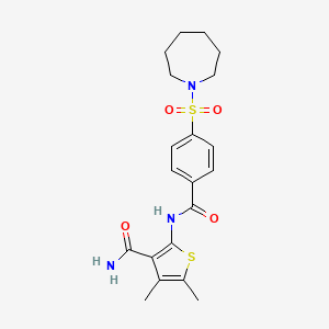 molecular formula C20H25N3O4S2 B6495678 2-[4-(azepane-1-sulfonyl)benzamido]-4,5-dimethylthiophene-3-carboxamide CAS No. 896307-92-9