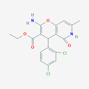 molecular formula C18H16Cl2N2O4 B6495689 ethyl 2-amino-4-(2,4-dichlorophenyl)-7-methyl-5-oxo-4H,5H,6H-pyrano[3,2-c]pyridine-3-carboxylate CAS No. 883486-57-5
