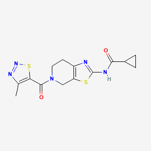 molecular formula C14H15N5O2S2 B6495718 N-[5-(4-methyl-1,2,3-thiadiazole-5-carbonyl)-4H,5H,6H,7H-[1,3]thiazolo[5,4-c]pyridin-2-yl]cyclopropanecarboxamide CAS No. 1351659-01-2