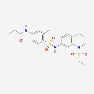 molecular formula C21H27N3O5S2 B6495853 N-(4-{[1-(ethanesulfonyl)-1,2,3,4-tetrahydroquinolin-7-yl]sulfamoyl}-3-methylphenyl)propanamide CAS No. 941950-42-1