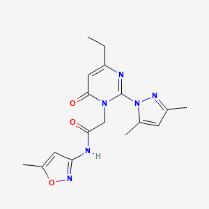 molecular formula C17H20N6O3 B6495895 2-[2-(3,5-dimethyl-1H-pyrazol-1-yl)-4-ethyl-6-oxo-1,6-dihydropyrimidin-1-yl]-N-(5-methyl-1,2-oxazol-3-yl)acetamide CAS No. 1013748-82-7