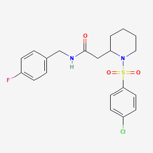 molecular formula C20H22ClFN2O3S B6495923 2-[1-(4-chlorobenzenesulfonyl)piperidin-2-yl]-N-[(4-fluorophenyl)methyl]acetamide CAS No. 941955-59-5