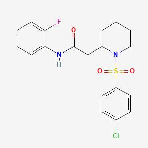 molecular formula C19H20ClFN2O3S B6495931 2-[1-(4-chlorobenzenesulfonyl)piperidin-2-yl]-N-(2-fluorophenyl)acetamide CAS No. 941990-67-6
