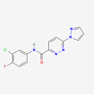 molecular formula C14H9ClFN5O B6496027 N-(3-chloro-4-fluorophenyl)-6-(1H-pyrazol-1-yl)pyridazine-3-carboxamide CAS No. 1351618-21-7