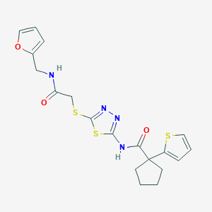 molecular formula C19H20N4O3S3 B6496254 N-{5-[({[(furan-2-yl)methyl]carbamoyl}methyl)sulfanyl]-1,3,4-thiadiazol-2-yl}-1-(thiophen-2-yl)cyclopentane-1-carboxamide CAS No. 1351661-36-3