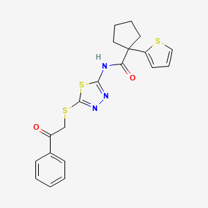 molecular formula C20H19N3O2S3 B6496261 N-{5-[(2-oxo-2-phenylethyl)sulfanyl]-1,3,4-thiadiazol-2-yl}-1-(thiophen-2-yl)cyclopentane-1-carboxamide CAS No. 1351612-40-2
