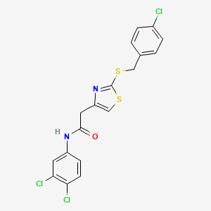 molecular formula C18H13Cl3N2OS2 B6496396 2-(2-{[(4-chlorophenyl)methyl]sulfanyl}-1,3-thiazol-4-yl)-N-(3,4-dichlorophenyl)acetamide CAS No. 955603-93-7