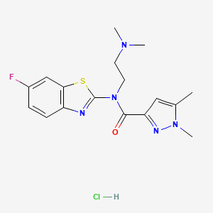 molecular formula C17H21ClFN5OS B6496550 N-[2-(dimethylamino)ethyl]-N-(6-fluoro-1,3-benzothiazol-2-yl)-1,5-dimethyl-1H-pyrazole-3-carboxamide hydrochloride CAS No. 1215679-65-4