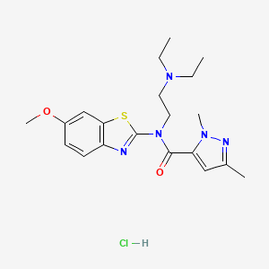 molecular formula C20H28ClN5O2S B6496553 N-[2-(diethylamino)ethyl]-N-(6-methoxy-1,3-benzothiazol-2-yl)-1,3-dimethyl-1H-pyrazole-5-carboxamide hydrochloride CAS No. 1329872-12-9
