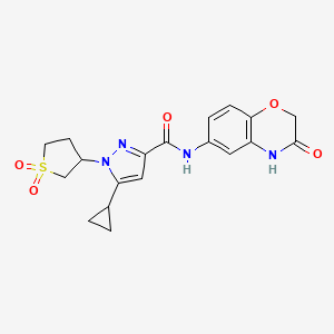 molecular formula C19H20N4O5S B6496704 5-cyclopropyl-1-(1,1-dioxo-1lambda6-thiolan-3-yl)-N-(3-oxo-3,4-dihydro-2H-1,4-benzoxazin-6-yl)-1H-pyrazole-3-carboxamide CAS No. 1008571-25-2