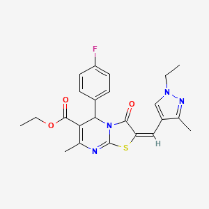 molecular formula C23H23FN4O3S B6496788 ethyl (2E)-2-[(1-ethyl-3-methyl-1H-pyrazol-4-yl)methylidene]-5-(4-fluorophenyl)-7-methyl-3-oxo-2H,3H,5H-[1,3]thiazolo[3,2-a]pyrimidine-6-carboxylate CAS No. 492456-05-0