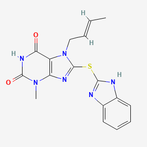 molecular formula C17H16N6O2S B6496825 8-(1H-1,3-benzodiazol-2-ylsulfanyl)-7-[(2E)-but-2-en-1-yl]-3-methyl-2,3,6,7-tetrahydro-1H-purine-2,6-dione CAS No. 306732-96-7