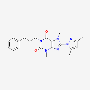 molecular formula C21H24N6O2 B6496967 8-(3,5-dimethyl-1H-pyrazol-1-yl)-3,7-dimethyl-1-(3-phenylpropyl)-2,3,6,7-tetrahydro-1H-purine-2,6-dione CAS No. 1014075-21-8