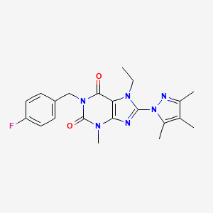 molecular formula C21H23FN6O2 B6497016 7-ethyl-1-[(4-fluorophenyl)methyl]-3-methyl-8-(3,4,5-trimethyl-1H-pyrazol-1-yl)-2,3,6,7-tetrahydro-1H-purine-2,6-dione CAS No. 1013992-21-6