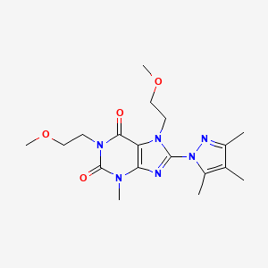molecular formula C18H26N6O4 B6497029 1,7-bis(2-methoxyethyl)-3-methyl-8-(3,4,5-trimethyl-1H-pyrazol-1-yl)-2,3,6,7-tetrahydro-1H-purine-2,6-dione CAS No. 1014009-88-1