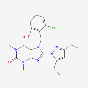 molecular formula C21H22ClFN6O2 B6497036 7-[(2-chloro-6-fluorophenyl)methyl]-8-(3,5-diethyl-1H-pyrazol-1-yl)-1,3-dimethyl-2,3,6,7-tetrahydro-1H-purine-2,6-dione CAS No. 1014010-37-7