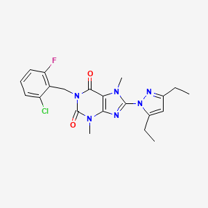 molecular formula C21H22ClFN6O2 B6497042 1-[(2-chloro-6-fluorophenyl)methyl]-8-(3,5-diethyl-1H-pyrazol-1-yl)-3,7-dimethyl-2,3,6,7-tetrahydro-1H-purine-2,6-dione CAS No. 1014030-56-8