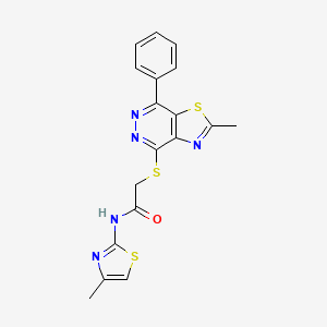 molecular formula C18H15N5OS3 B6497108 N-(4-methyl-1,3-thiazol-2-yl)-2-({2-methyl-7-phenyl-[1,3]thiazolo[4,5-d]pyridazin-4-yl}sulfanyl)acetamide CAS No. 946334-44-7