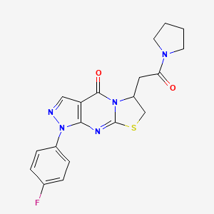 molecular formula C19H18FN5O2S B6497155 6-(4-fluorophenyl)-12-[2-oxo-2-(pyrrolidin-1-yl)ethyl]-10-thia-1,5,6,8-tetraazatricyclo[7.3.0.0^{3,7}]dodeca-3(7),4,8-trien-2-one CAS No. 941935-02-0
