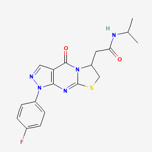 2-[6-(4-fluorophenyl)-2-oxo-10-thia-1,5,6,8-tetraazatricyclo[7.3.0.0^{3,7}]dodeca-3(7),4,8-trien-12-yl]-N-(propan-2-yl)acetamide
