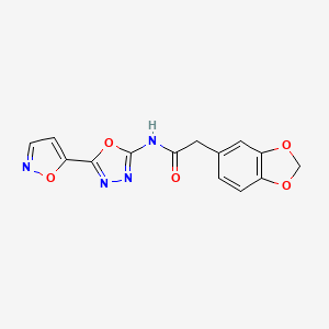 molecular formula C14H10N4O5 B6497283 2-(2H-1,3-benzodioxol-5-yl)-N-[5-(1,2-oxazol-5-yl)-1,3,4-oxadiazol-2-yl]acetamide CAS No. 946362-94-3