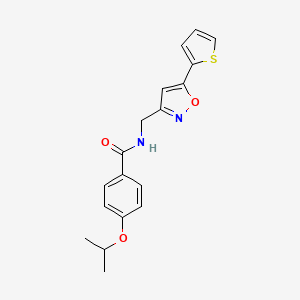 molecular formula C18H18N2O3S B6497680 4-(propan-2-yloxy)-N-{[5-(thiophen-2-yl)-1,2-oxazol-3-yl]methyl}benzamide CAS No. 946210-67-9
