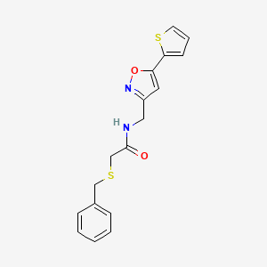 2-(benzylsulfanyl)-N-{[5-(thiophen-2-yl)-1,2-oxazol-3-yl]methyl}acetamide