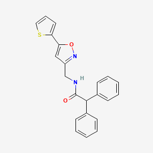 molecular formula C22H18N2O2S B6497708 2,2-diphenyl-N-{[5-(thiophen-2-yl)-1,2-oxazol-3-yl]methyl}acetamide CAS No. 952996-96-2