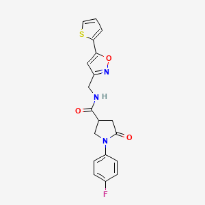 molecular formula C19H16FN3O3S B6497712 1-(4-fluorophenyl)-5-oxo-N-{[5-(thiophen-2-yl)-1,2-oxazol-3-yl]methyl}pyrrolidine-3-carboxamide CAS No. 953259-11-5